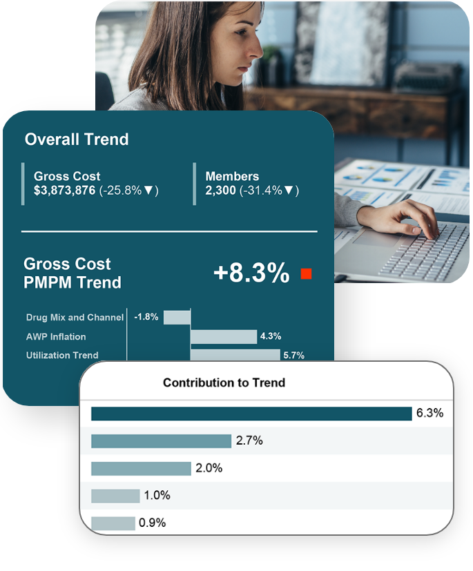 plan sponsor woman reviews medication claims data for pharmacy benefits